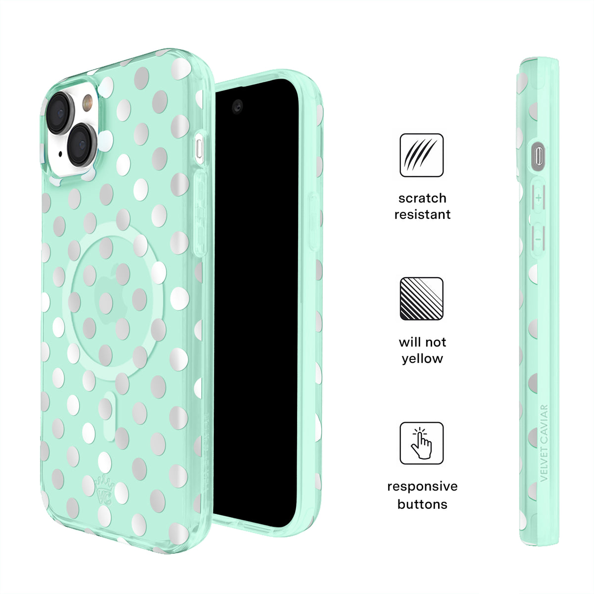Mint Chrome Polka Dot iPhone Case - Image 5