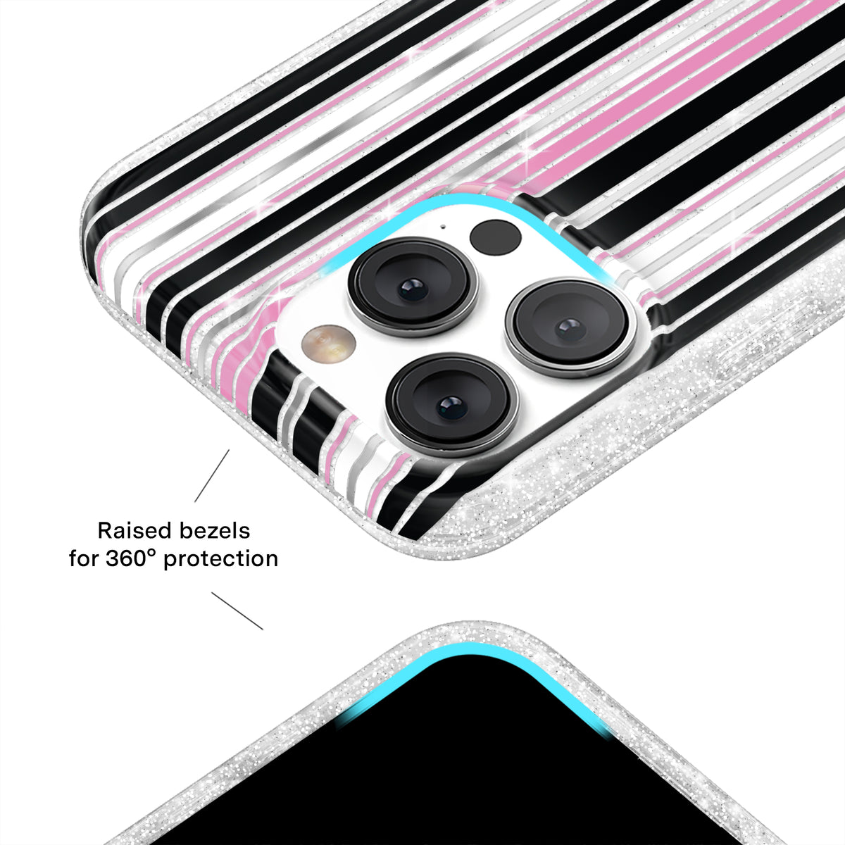 Pretty Punk Stripes Glitter iPhone Case - Image 8