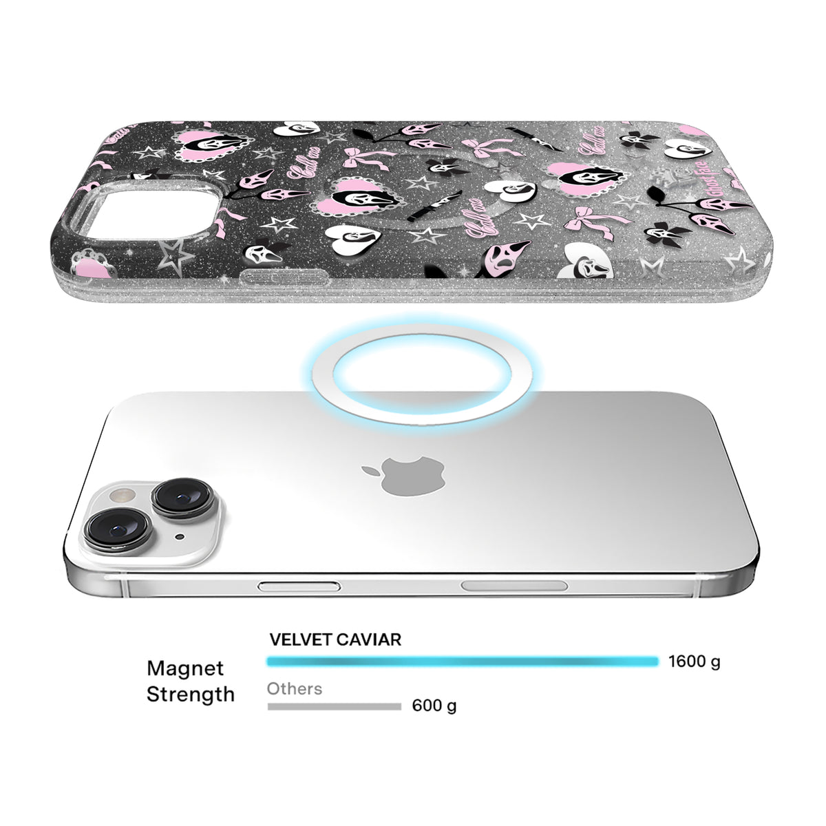 Ghost Face Goth Glitter iPhone Case - Image 4