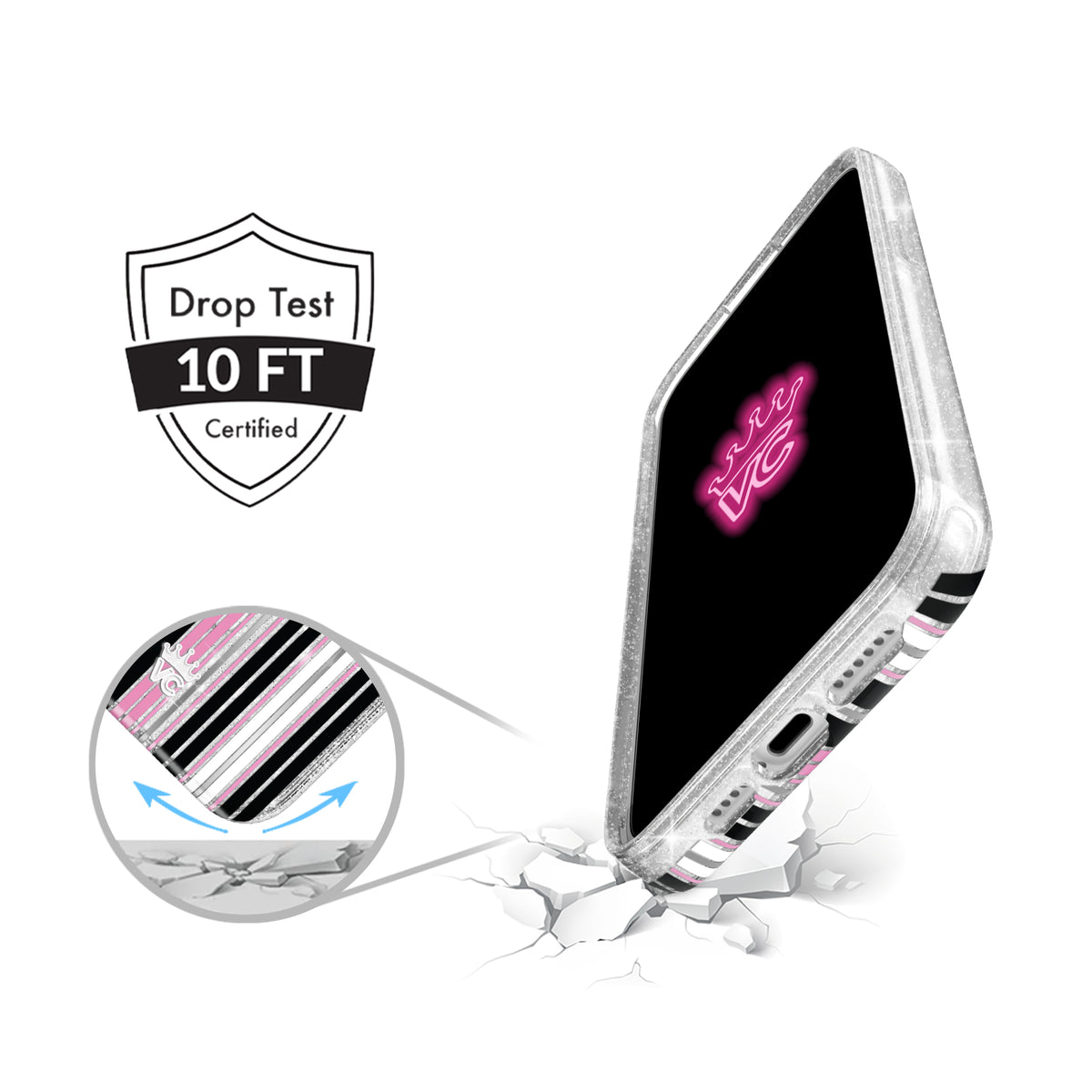 Pretty Punk Stripes Glitter iPhone Case - Image 2