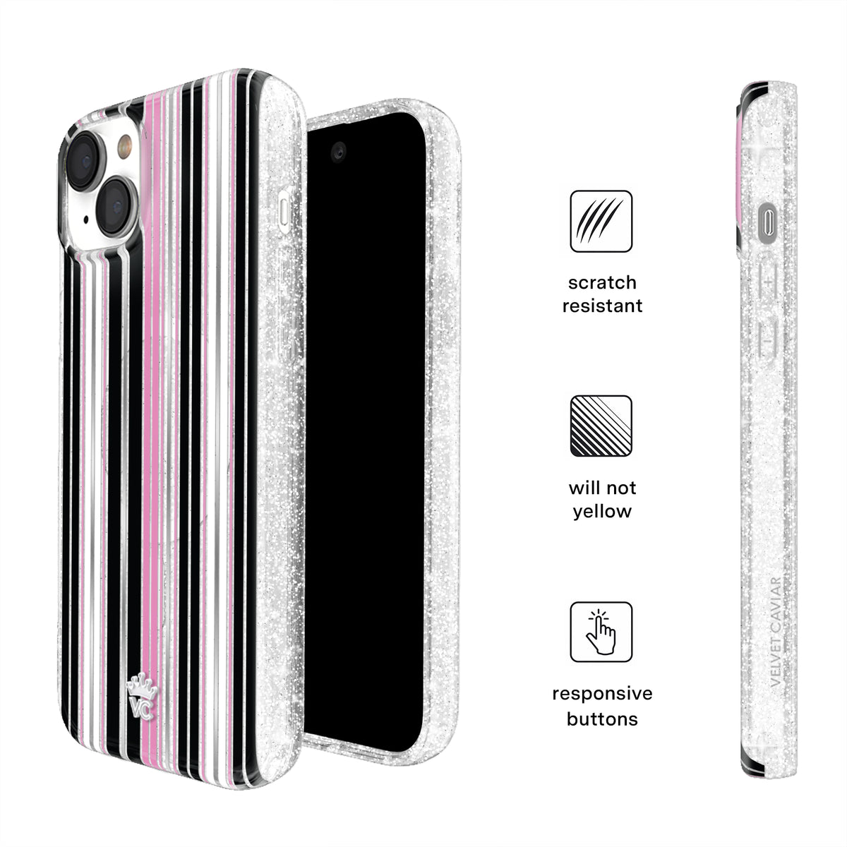 Pretty Punk Stripes Glitter iPhone Case - Image 5