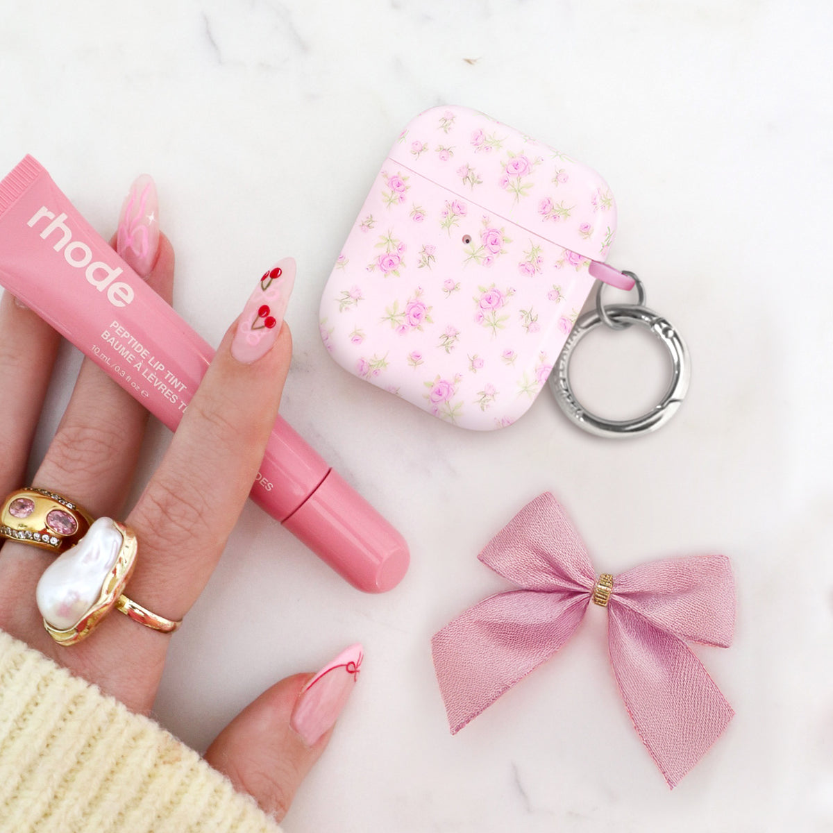 Dainty Pink Floral AirPod Case - Image 6