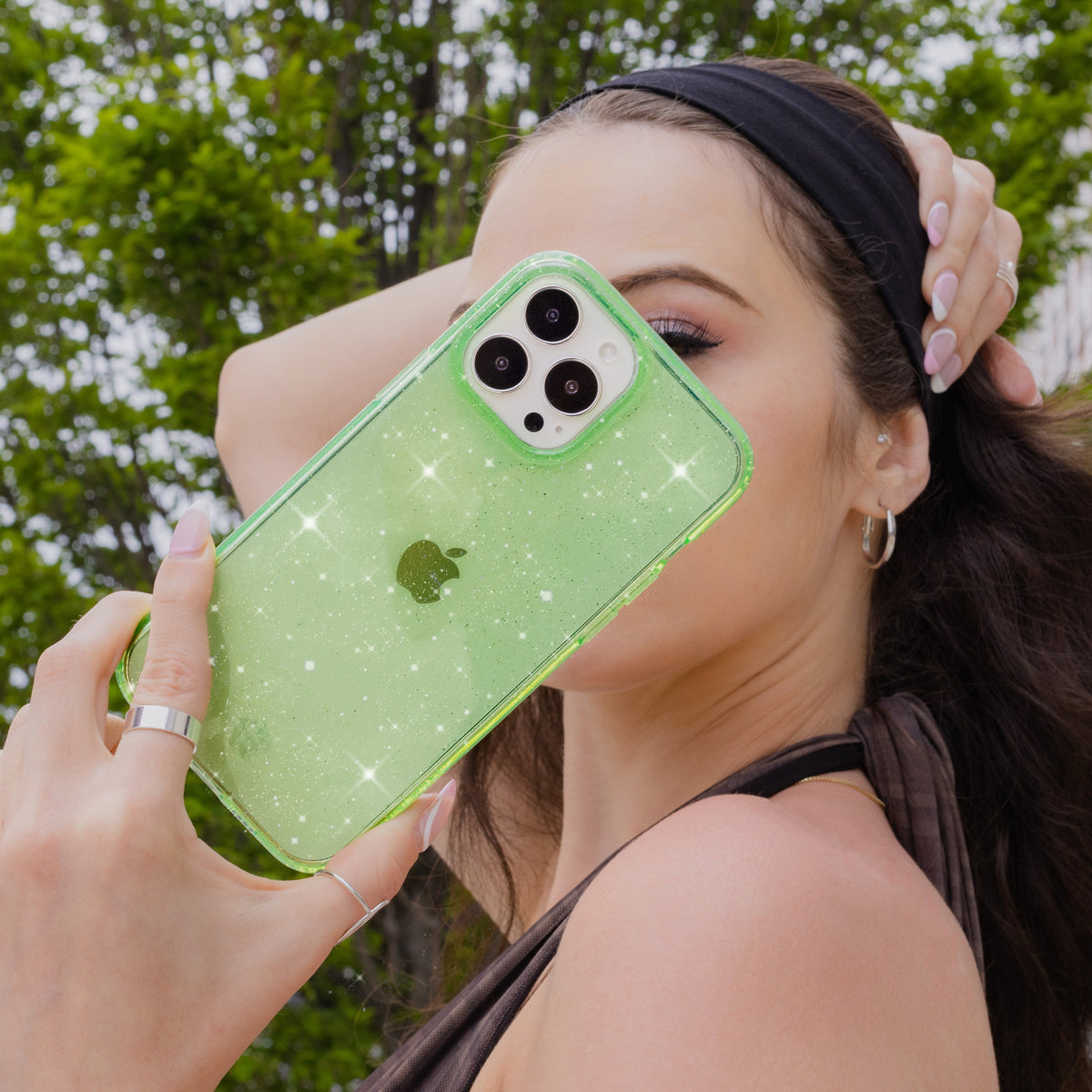 Lime Stardust Glitter iPhone Case - Image 8