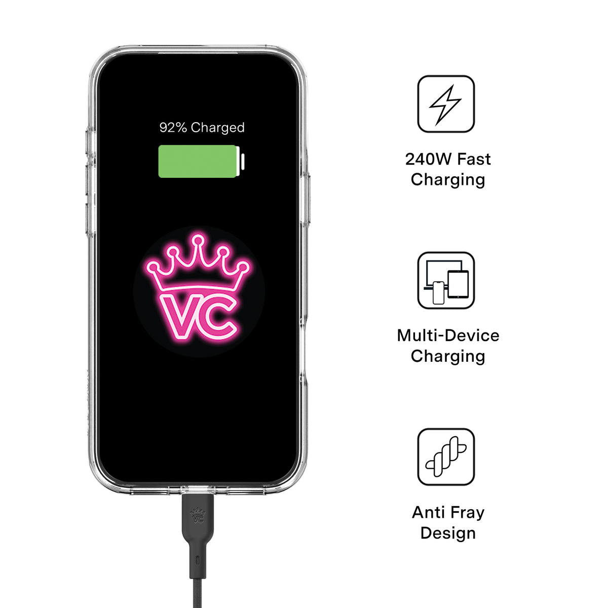 Black Fast Charging Cable, 6ft USB-C - Image 3