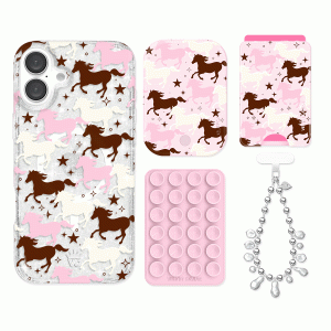 Pink Pony Glitter iPhone Bundle Set - Wallet