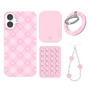 Dolly Pink Gingham iPhone Bundle Set - Grip