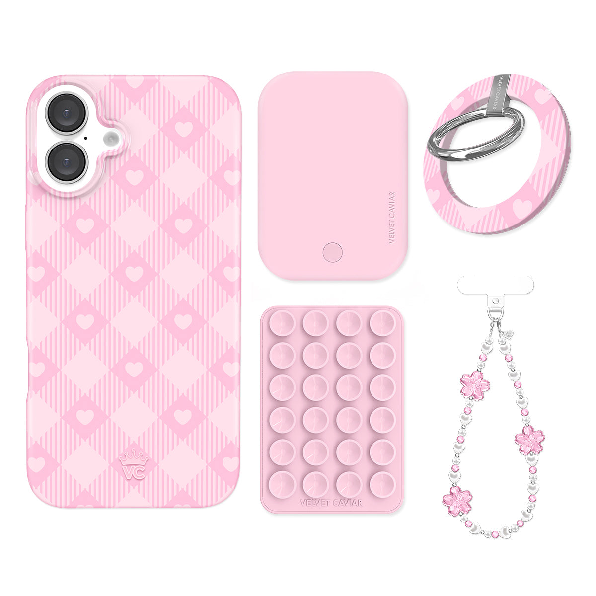 Dolly Pink Gingham iPhone Bundle Set - Grip