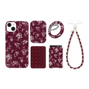 French Burgundy Floral iPhone Bundle Set