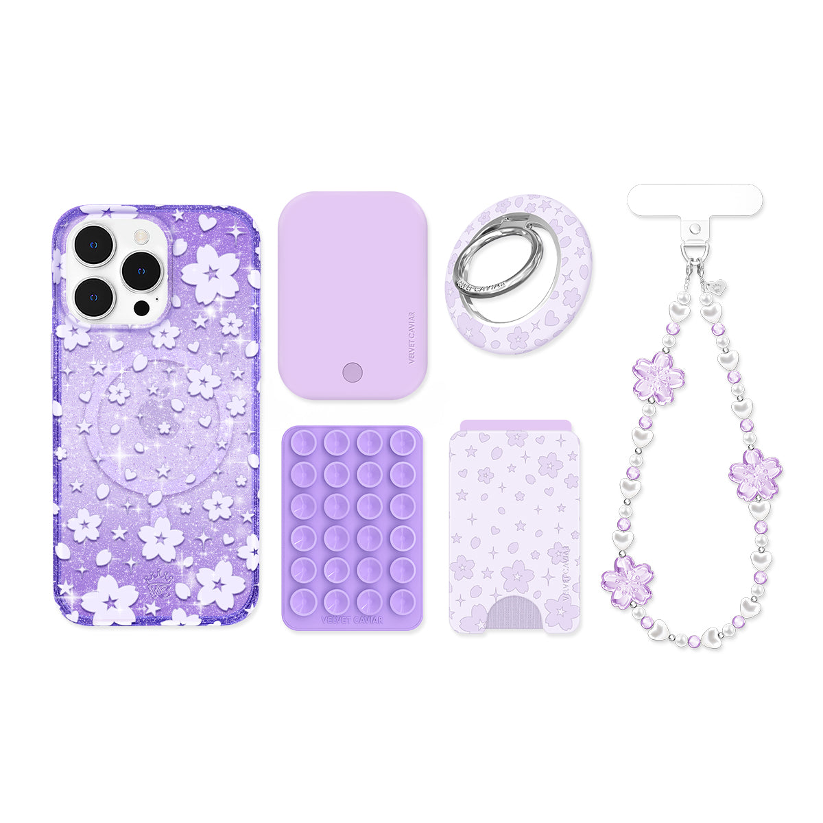 Lavender Cherry Blossom Glitter iPhone Bundle Set - Image 8
