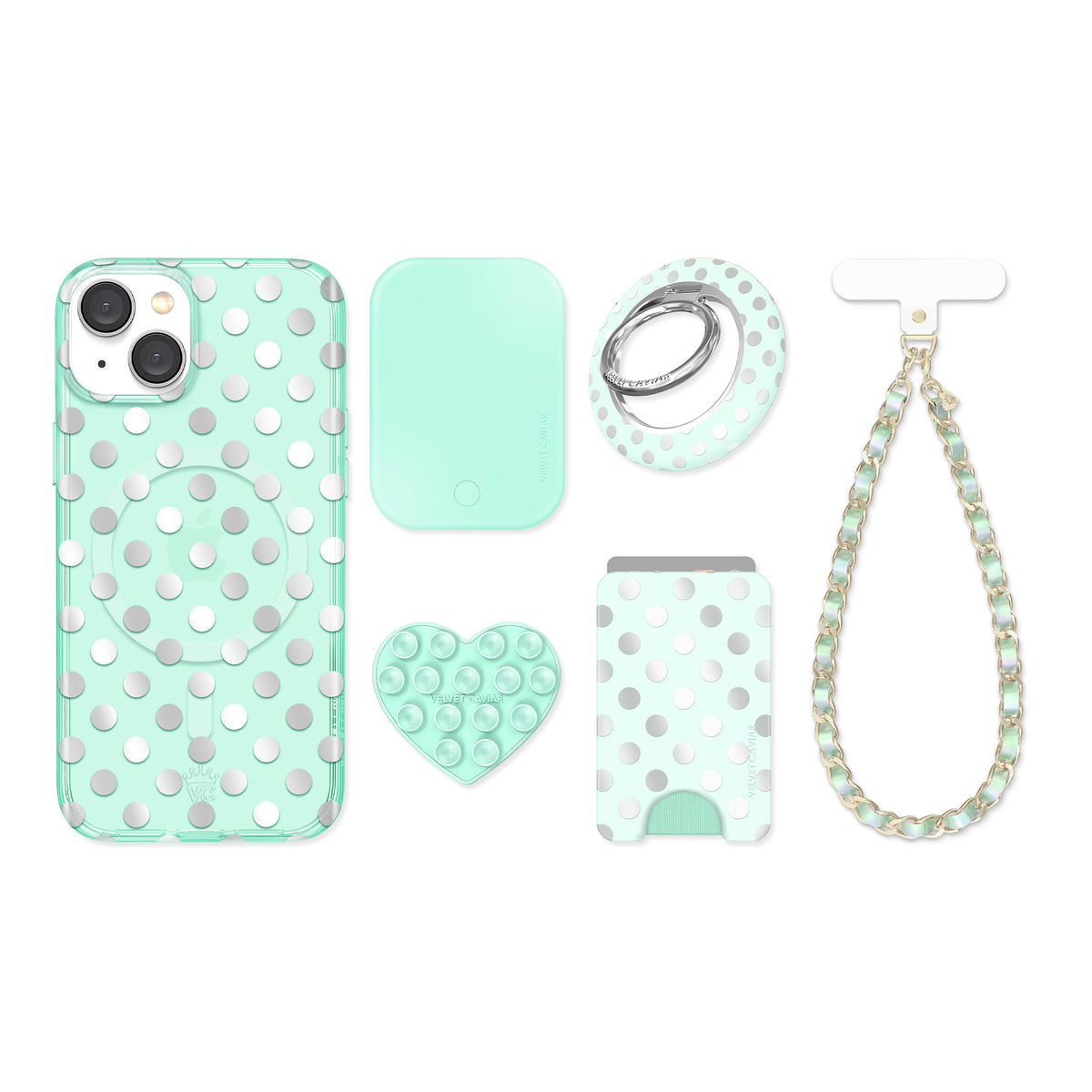 Mint Chrome Polka Dot iPhone Bundle Set - Image 8