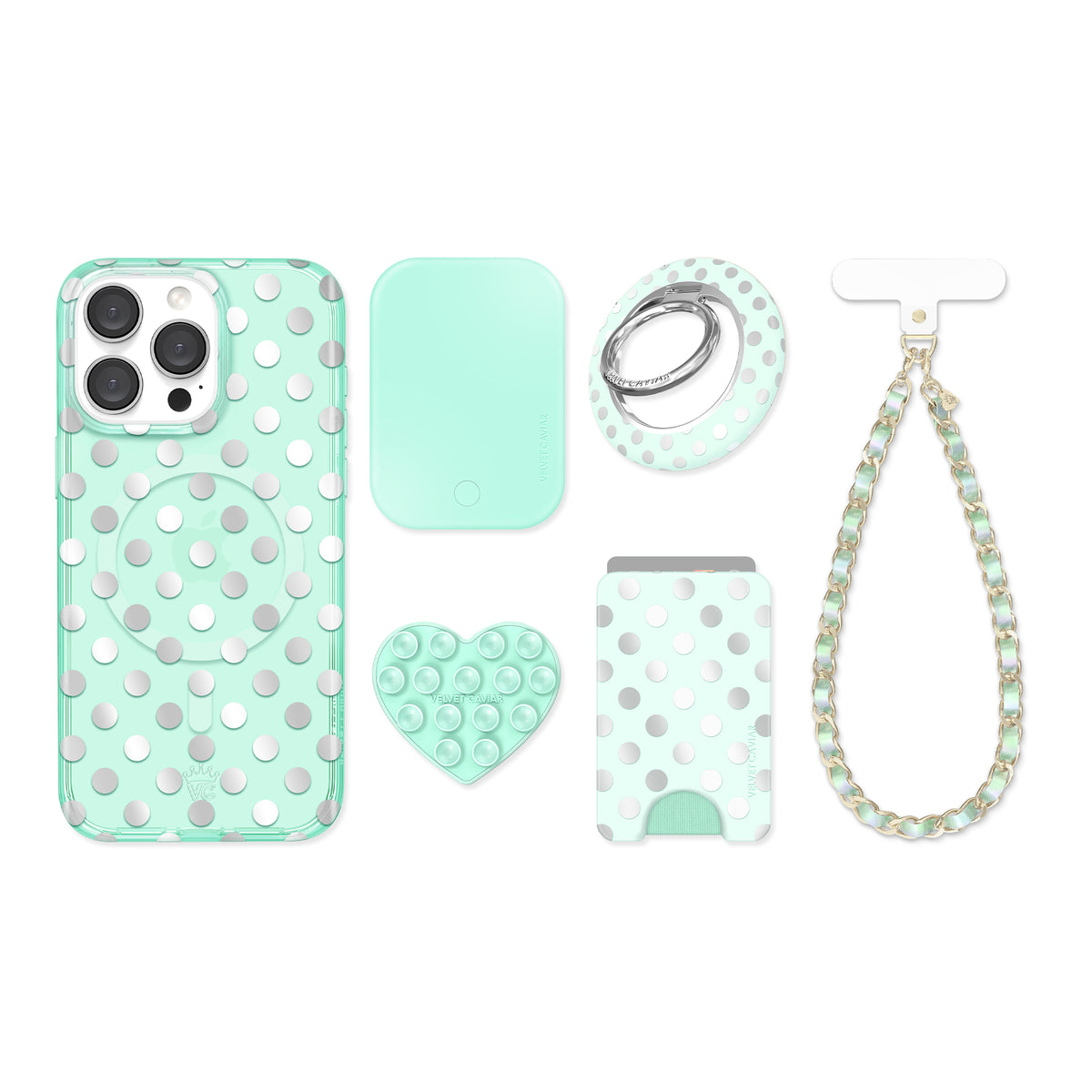 Mint Chrome Polka Dot iPhone Bundle Set