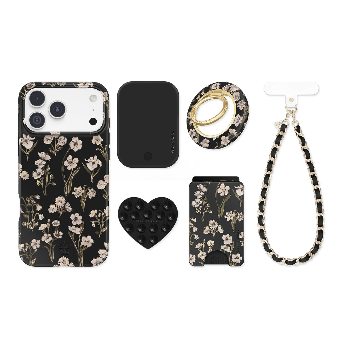 Nightbloom Gold Chrome Floral iPhone Bundle Set