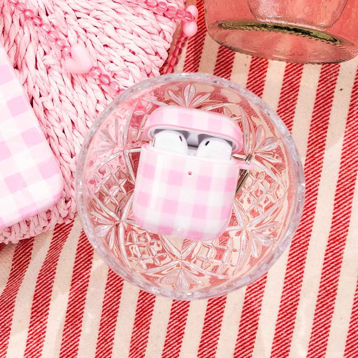 Baby Pink Gingham AirPod Case - Image 7