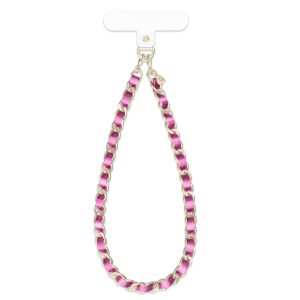 Metallic Pink Leather Chain Phone Charm