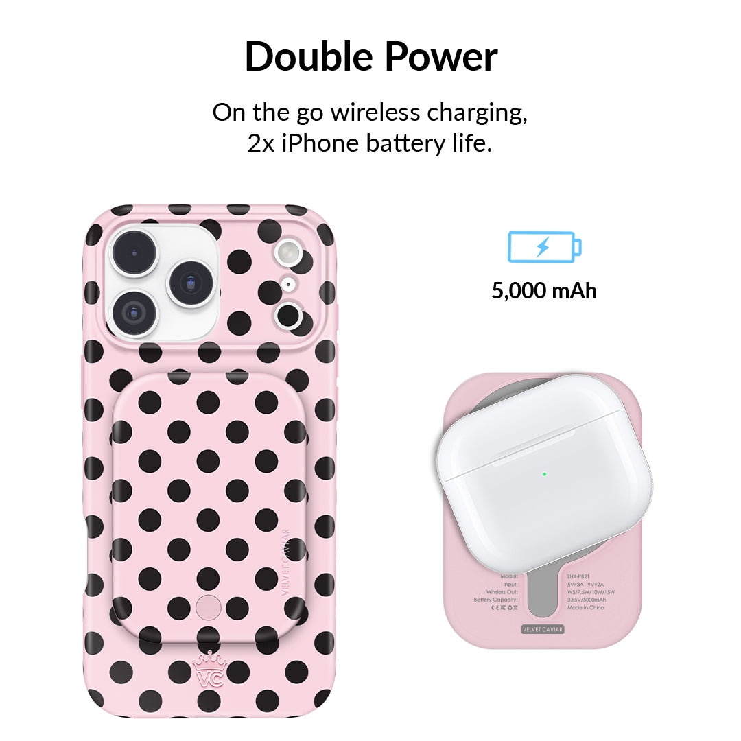 Princess Pink Polka Dot Portable MagSafe Charger Power Pack - Image 3