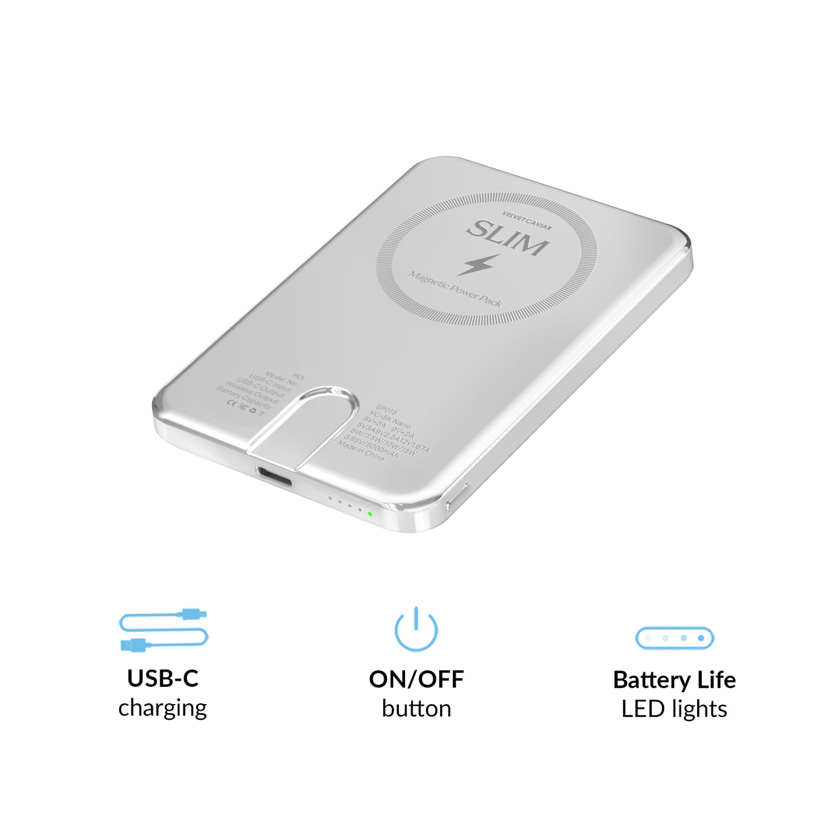 Silver Chrome Slim Portable MagSafe Charger Power Pack - Image 4