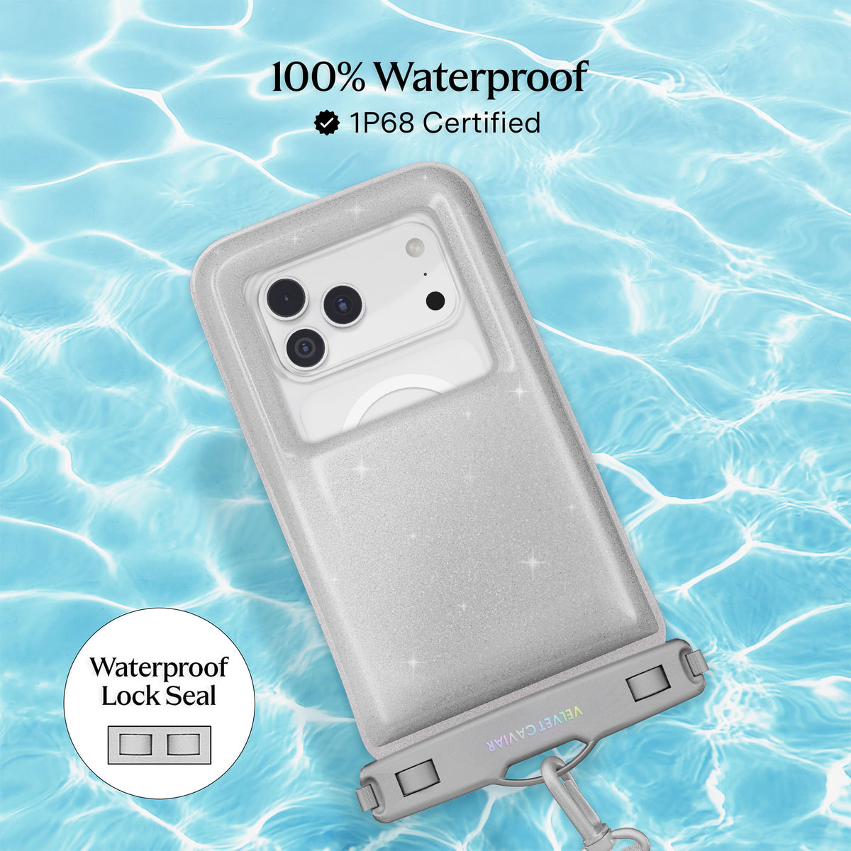 Silver Stardust Glitter Waterproof Floating Phone Pouch - Image 3