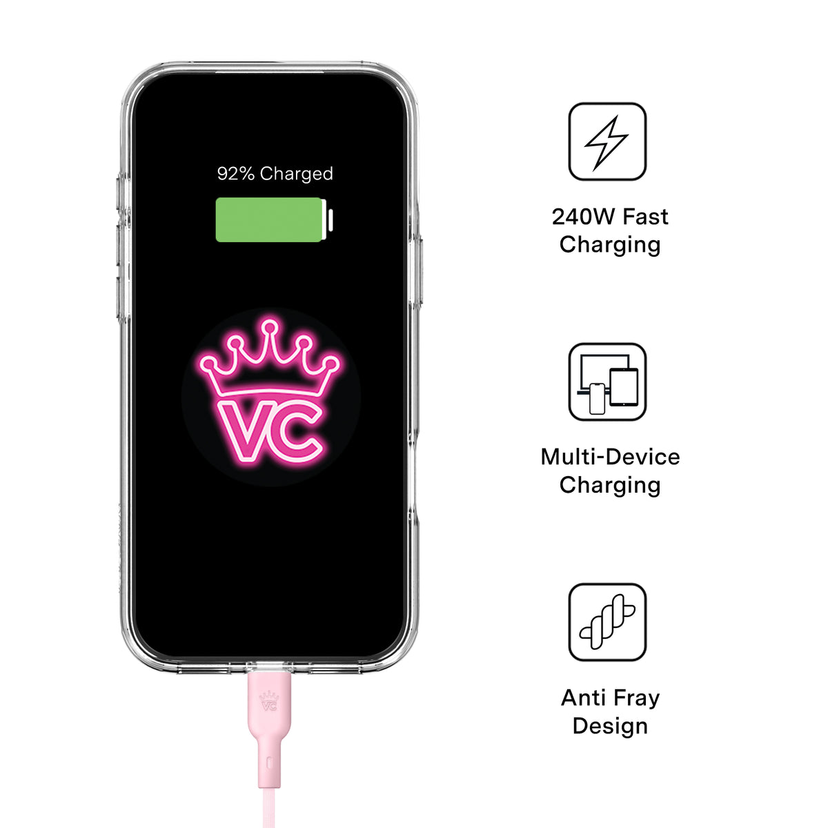 Strawberry Milk Fast Charging Cable, 6ft USB-C - Image 3
