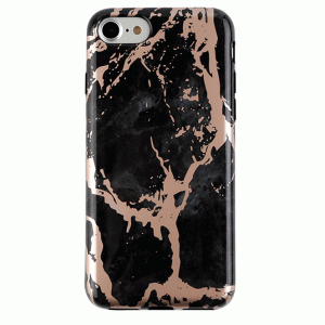 Black Marble Rose Gold Chrome iPhone Case