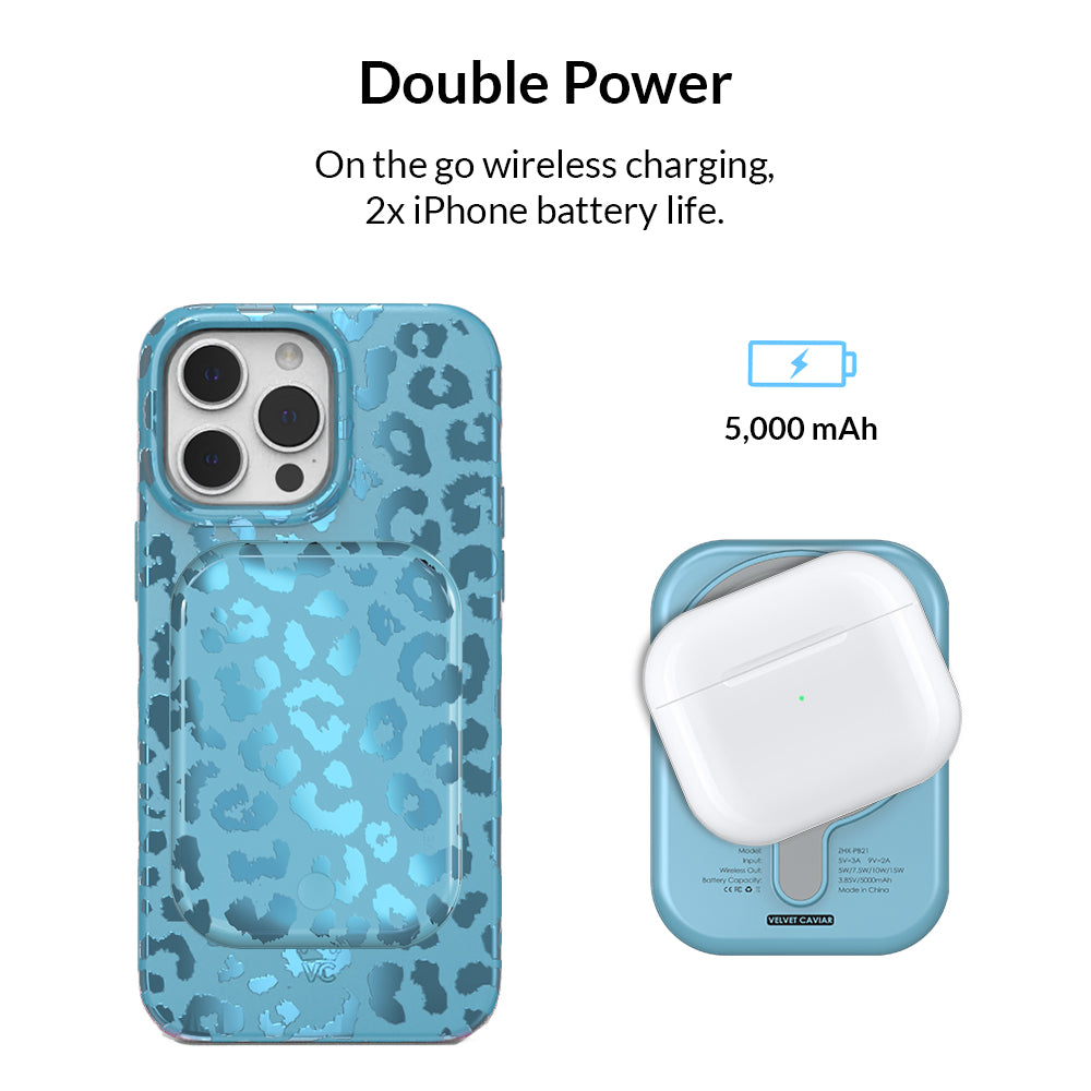 Blue Sapphire Leopard Portable MagSafe Charger Power Pack - Image 3