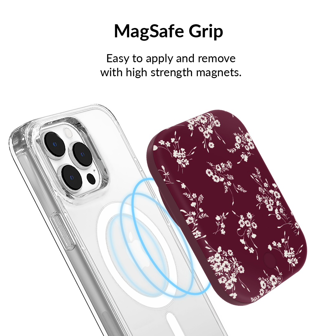 French Burgundy Floral Portable MagSafe Charger Power Pack - Image 4