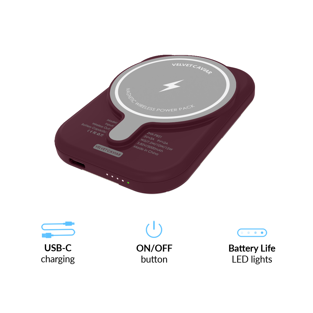 French Burgundy Floral Portable MagSafe Charger Power Pack - Image 6