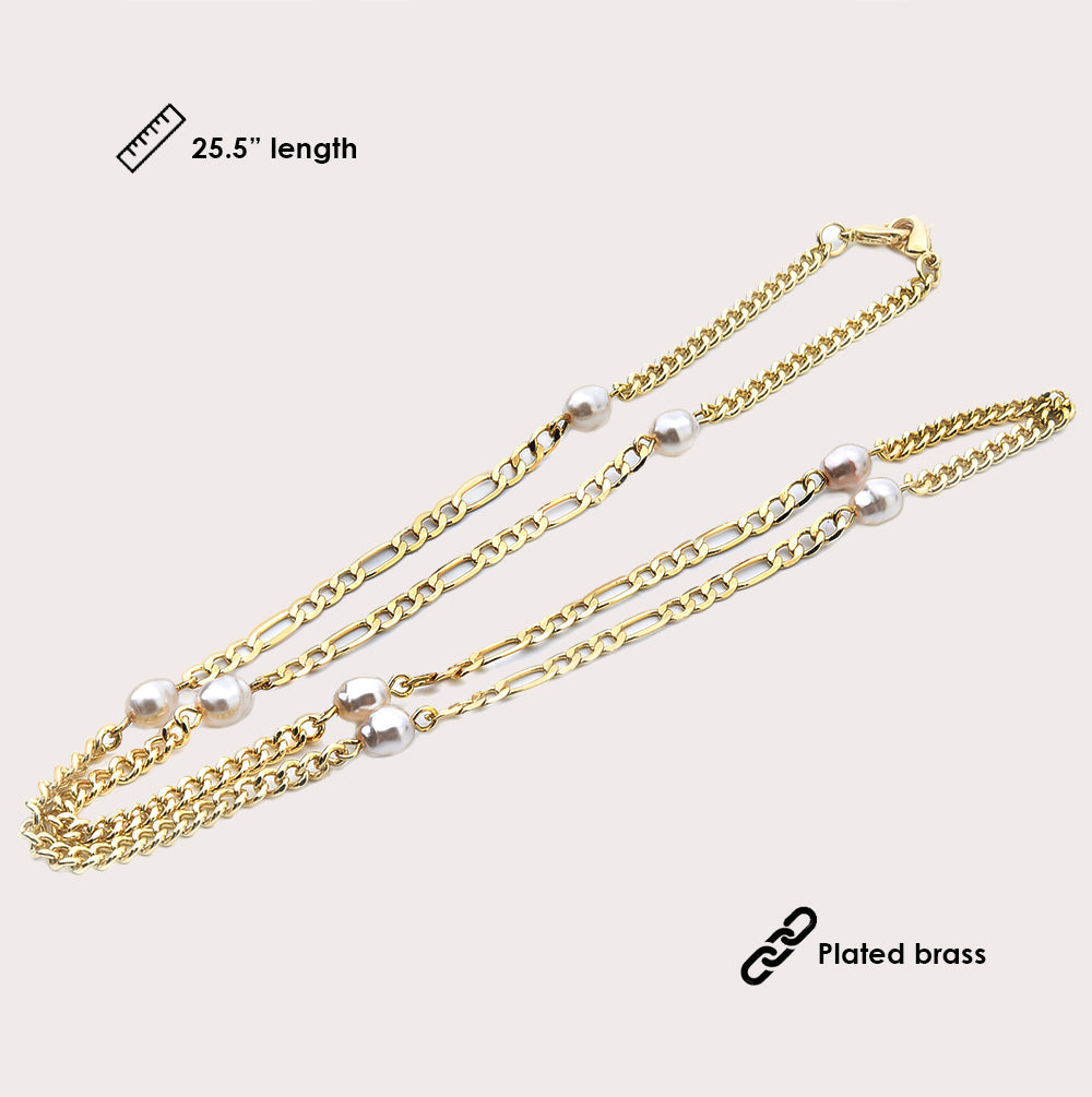 Mask Chain Necklace - 5mm Mixed Pearl in Gold - Image 5