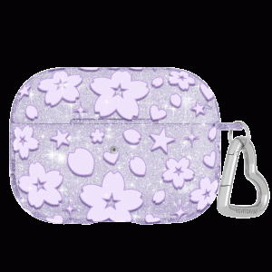 Lavender Cherry Blossom Glitter AirPod Case