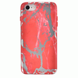 Red Marble Silver Chrome iPhone Case