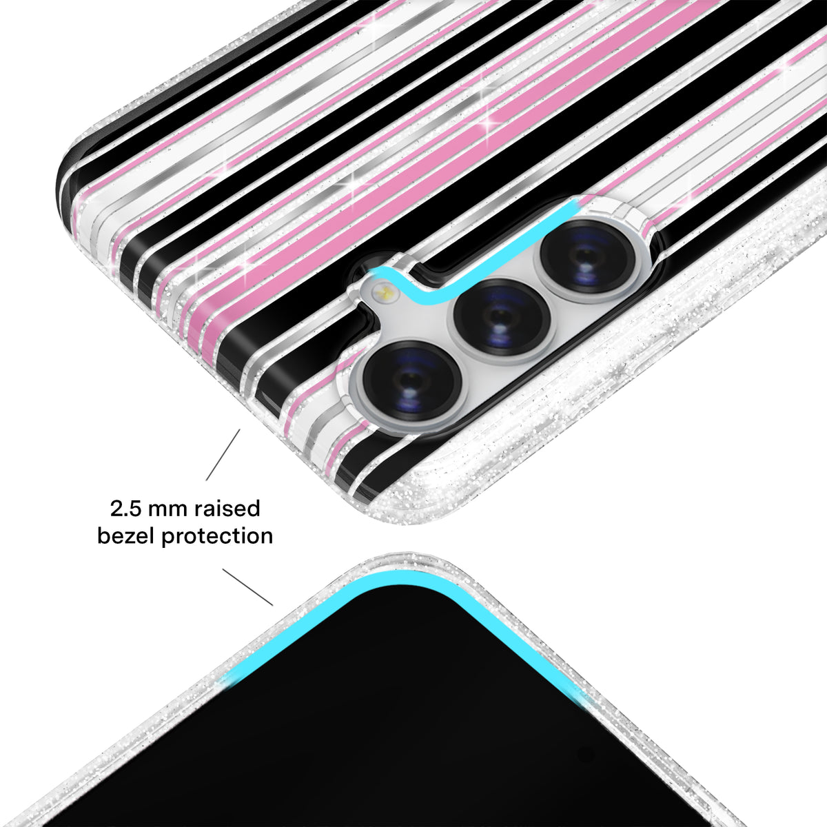 Pretty Punk Stripes Glitter Samsung Case - Image 8