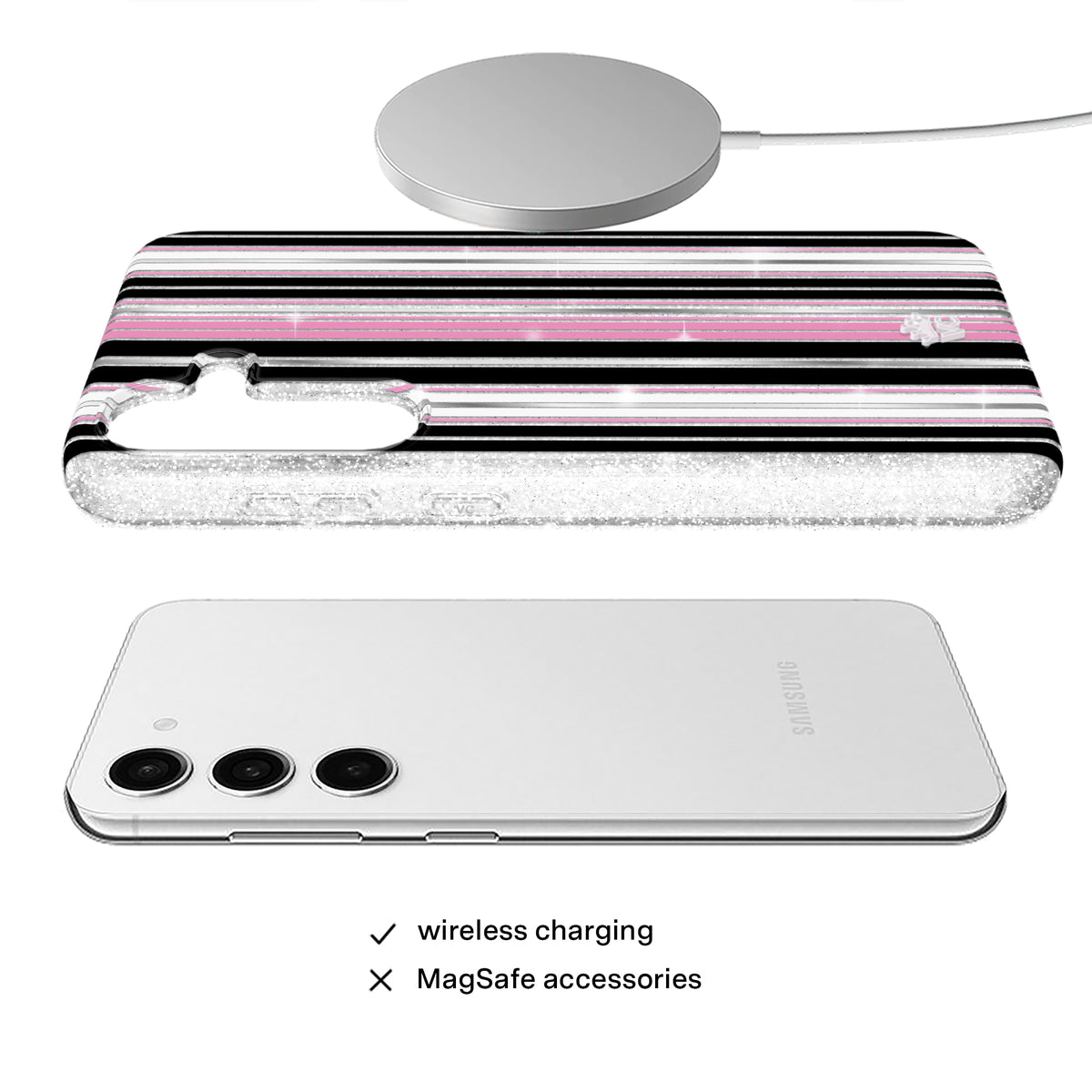 Pretty Punk Stripes Glitter Samsung Case - Image 4